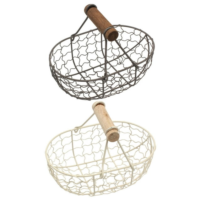 MasteelfCA 2pcs Basket With Wooden Handle Retro Storage Basket Kitchen Fruit Vegetable Basket