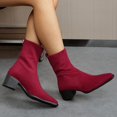 thumbnail image 5 of Women Pointed Toe Block Mid Heel Ankle Boots Faux Suede Fashion Winter Short Boots Solid Color Versatile Indoor Outdoor Daily Casual Boots US Size 4.5 To 8.5 Wine, 5 of 9
