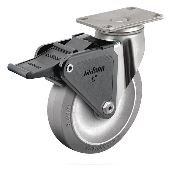 Colson Plate Caster,Swivel,Rubber,6 3/16"H 2.05456.444 BRK2
