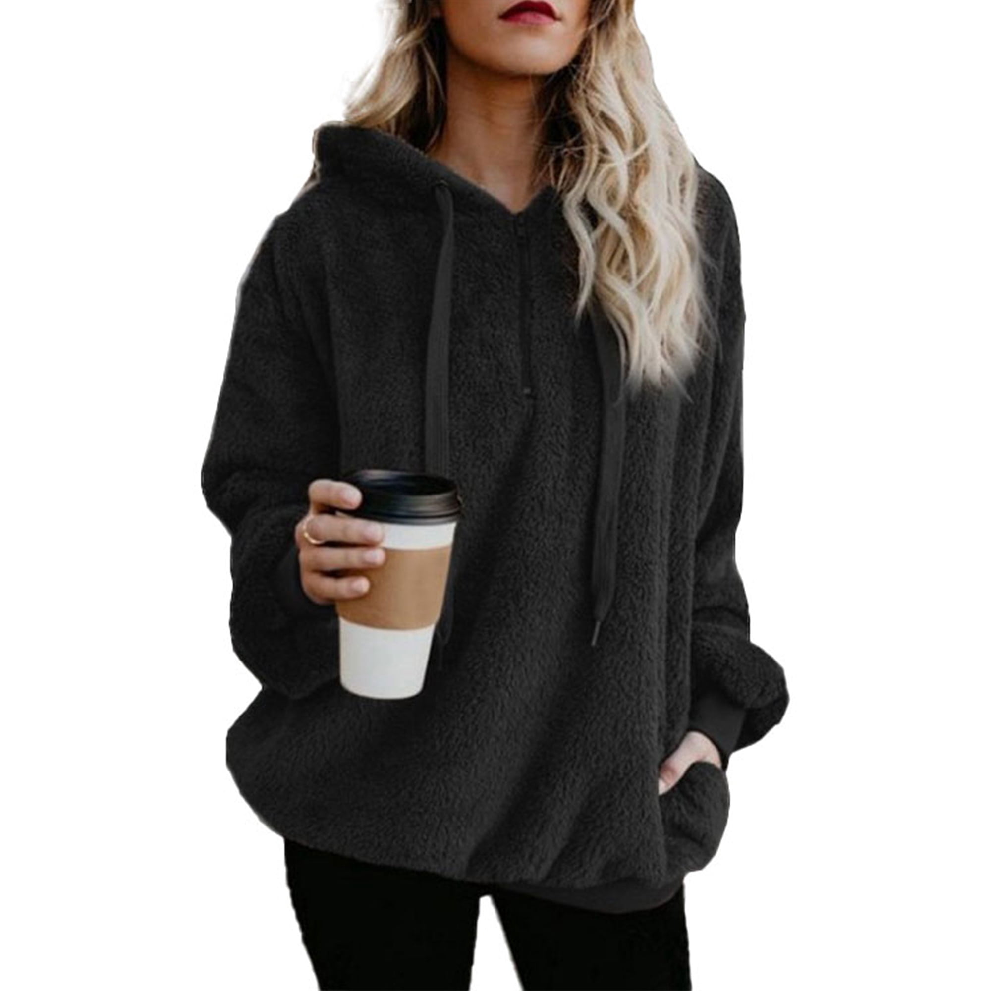 HIMONE Winter Fuzzy Fleece Jumper for Women Plus Size Teddy Bear