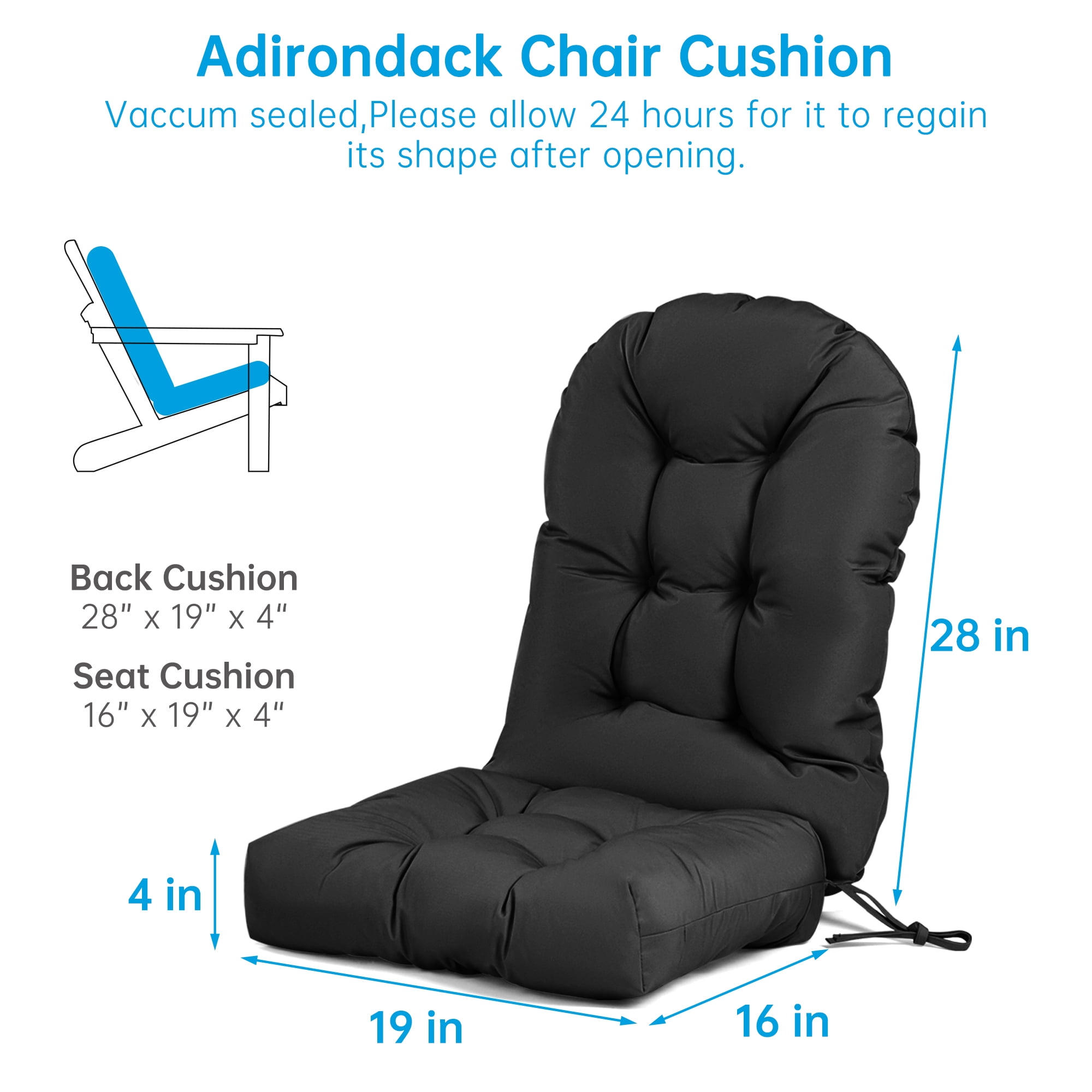 Millsilo Outdoor Rocking Chair Cushion 44" x 19" x 4", Summer Patio High Back Rocker Cushion, Water-Resistant, UV Fade-Resistant, Non-Slip Bottom, Black