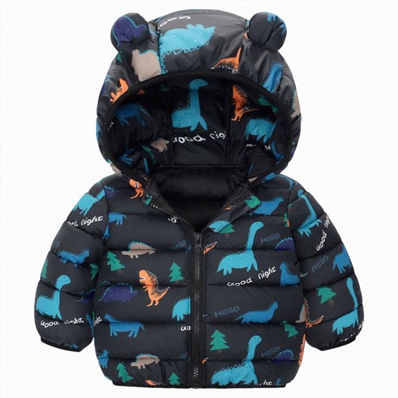 WXFAZCVU Baby Quilted Jacket with Hood Flower Print Zipper Hooded Windproof Coat Outwear Size 12-18 Months