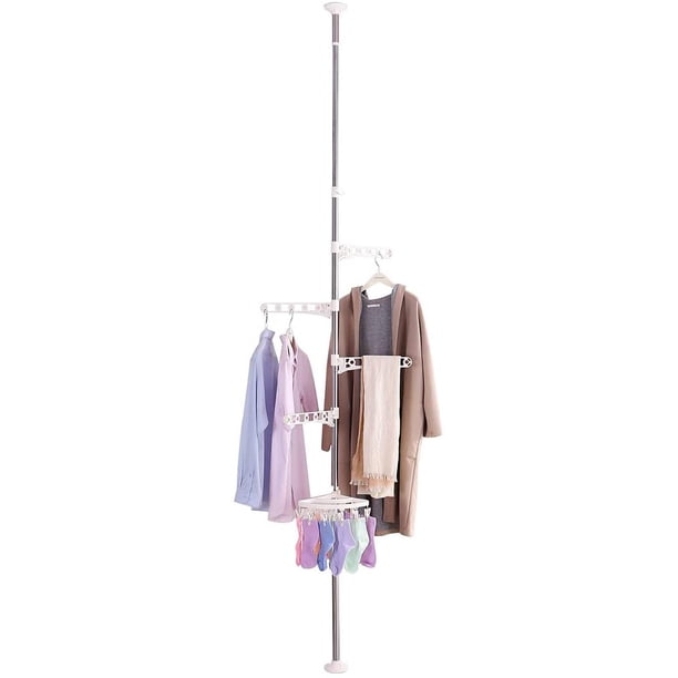 Tendedero para ropa de interior Percha de almacenamiento de ropa independiente Tensión Telescópica DIY Lundry Sistema de organizador de estantes de piso a techo, marfil ajustable con 11 clips brillar Electrónica