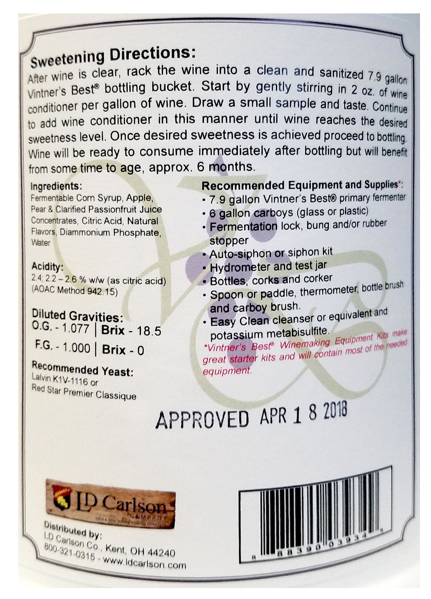Vintner's Best Passionfruit Fruit Wine Base-128 oz. Jug