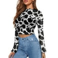 thumbnail image 2 of SCRAWLGOD Cow Print Women Bell Sleeve Tops Size L Casual Flare Sleeve Blouse for Party Going Out 70's Flowy Long Sleeve Tops Summer Lettuce Trim Shirts for Going Out, 2 of 7