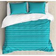 thumbnail image 1 of Stripes Duvet Cover Set Queen Size, Nautical Themed Pattern of Simplistic Wavy Lines Symmetrical Maritime, Decorative 3 Piece Bedding Set with 2 Pillow Shams, Sea Blue Seafoam White, by Ambesonne, 1 of 3