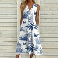 thumbnail image 2 of Icvfdpl Women'S Casual Dresses Leisure Loose V Neck Sleeveless Button Flower Printed Pocket Sundress Hawaiian Island Female Streetwear, 2 of 5