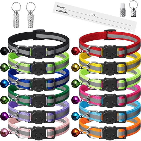 12 Pack Reflective-Breakaway Cat Collars with Bells,Safety Buckle Kitten Collar, with Name Tag, Adjustable,Ideal for Girl Cats Male Cats,Pet Supplies,Stuff,Accessories