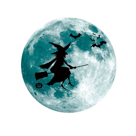 

30cm Halloween Wall Sticker Bat Witch Castle Moon Self-adhesive for Halloween Wall Window Ceiling The Moon Castle