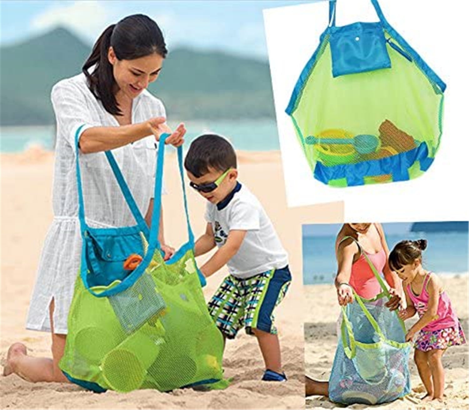 Details about / Portable Sand Away Carry All Beach Mesh Bag Tote Kids Toys Beach Storage Bag Net