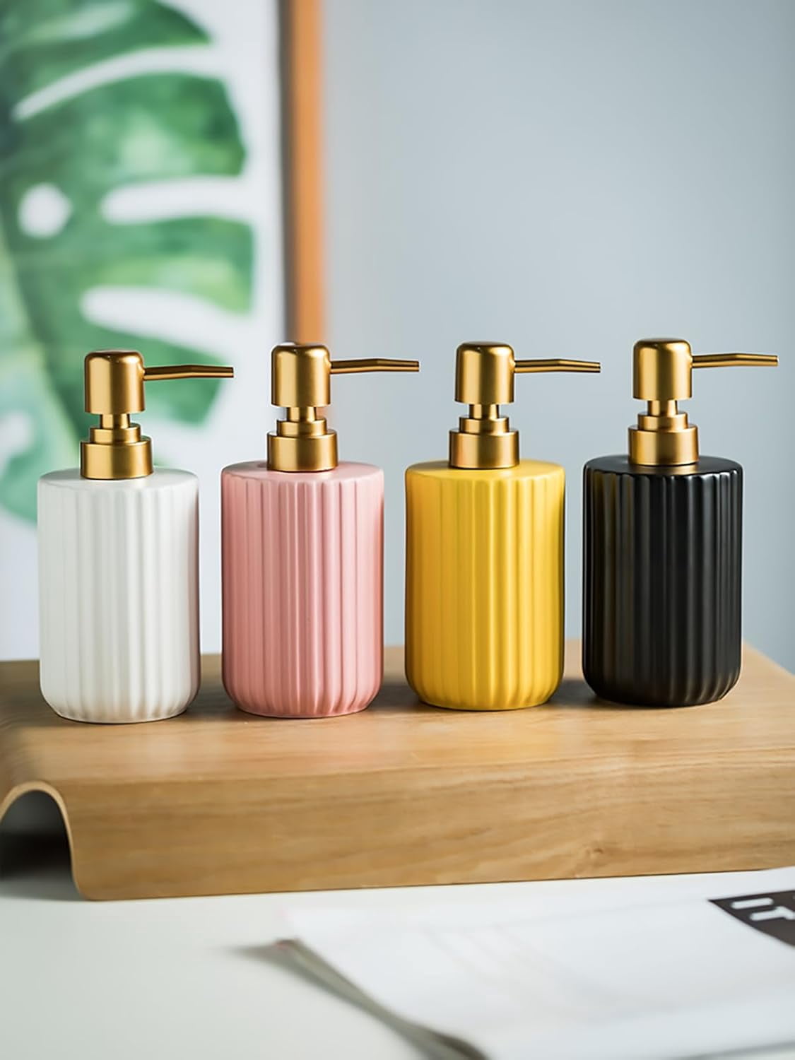 CATPAN Premium Matte Yellow Hand Soap Dispenser Set, Resin Liquid Soap Dispenser for Bathroom Countertop, 10.5oz
