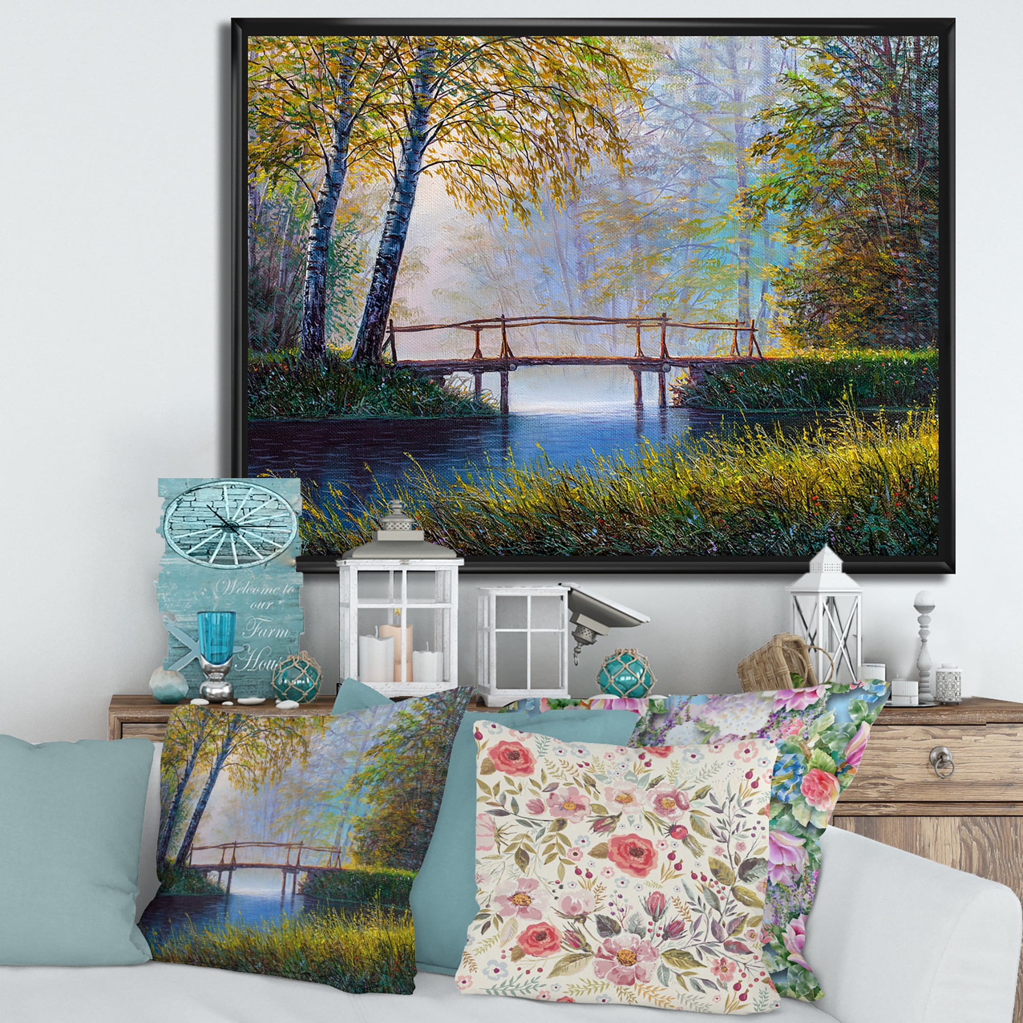 Designart 'Sunrise Glow and The Awakening Spring Forest' Lake House Framed Canvas Wall Art Print