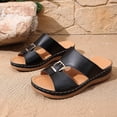 thumbnail image 5 of Womens Wedge Sandals Leather Comfortable Slip on Slides Open Toe Casual Arch Support Platform ladies Sandal Chunky Shoes Black 7(39), 5 of 9