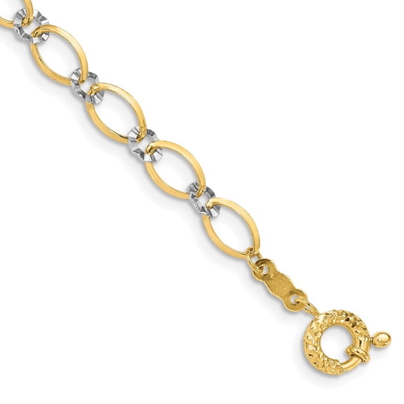 14K Two-tone Oval and Diamond-cut Circle 7.25 inch Bracelet FB1353