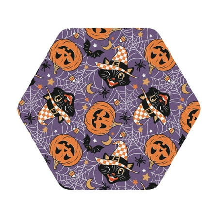

Matuu Vintage Halloween Black Cat for Cup Coasters Set of 6 Leather Coasters Desk Coasters for Office Measures 4” x 4” Hexagon
