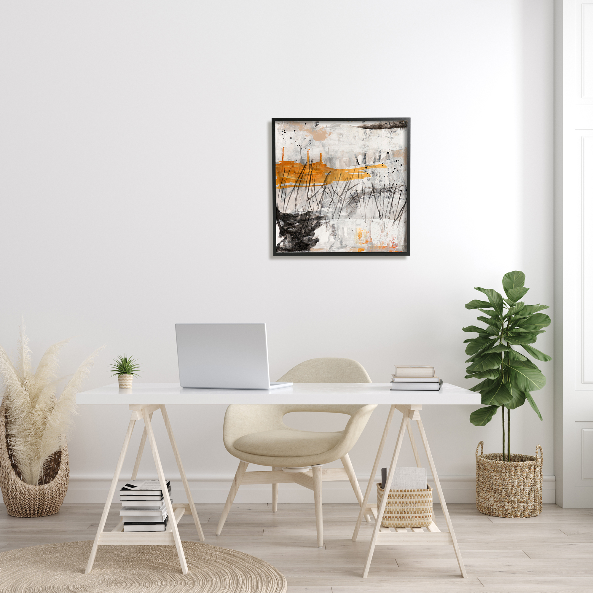 Stupell Industries Chaotic Linework Abstraction Busy Black Grey Orange, 24 x 24, Designed by Jeffrey Tover