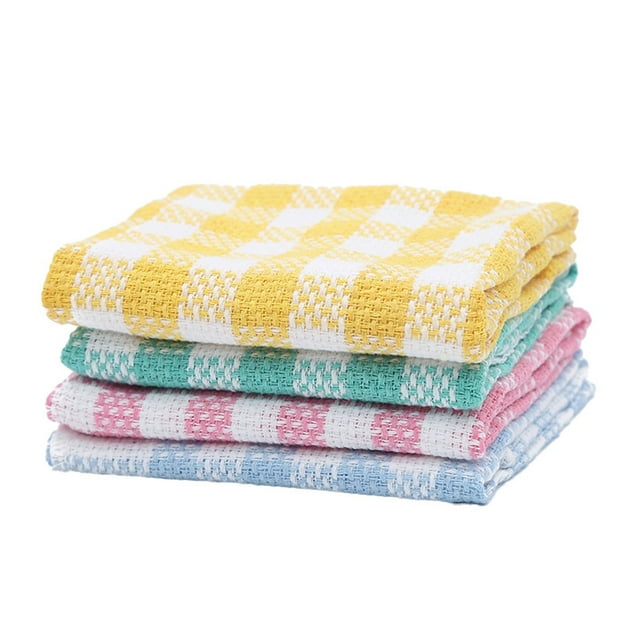 BKBP Cotton Cleaning Rags Dish Cloths for Washing Dishes, Set of 4 Dish Rags for Cleaning, Light and Soft Dish Towels for Kitchen Drying Dishes, 13.7 Inch x 13.7 Inch