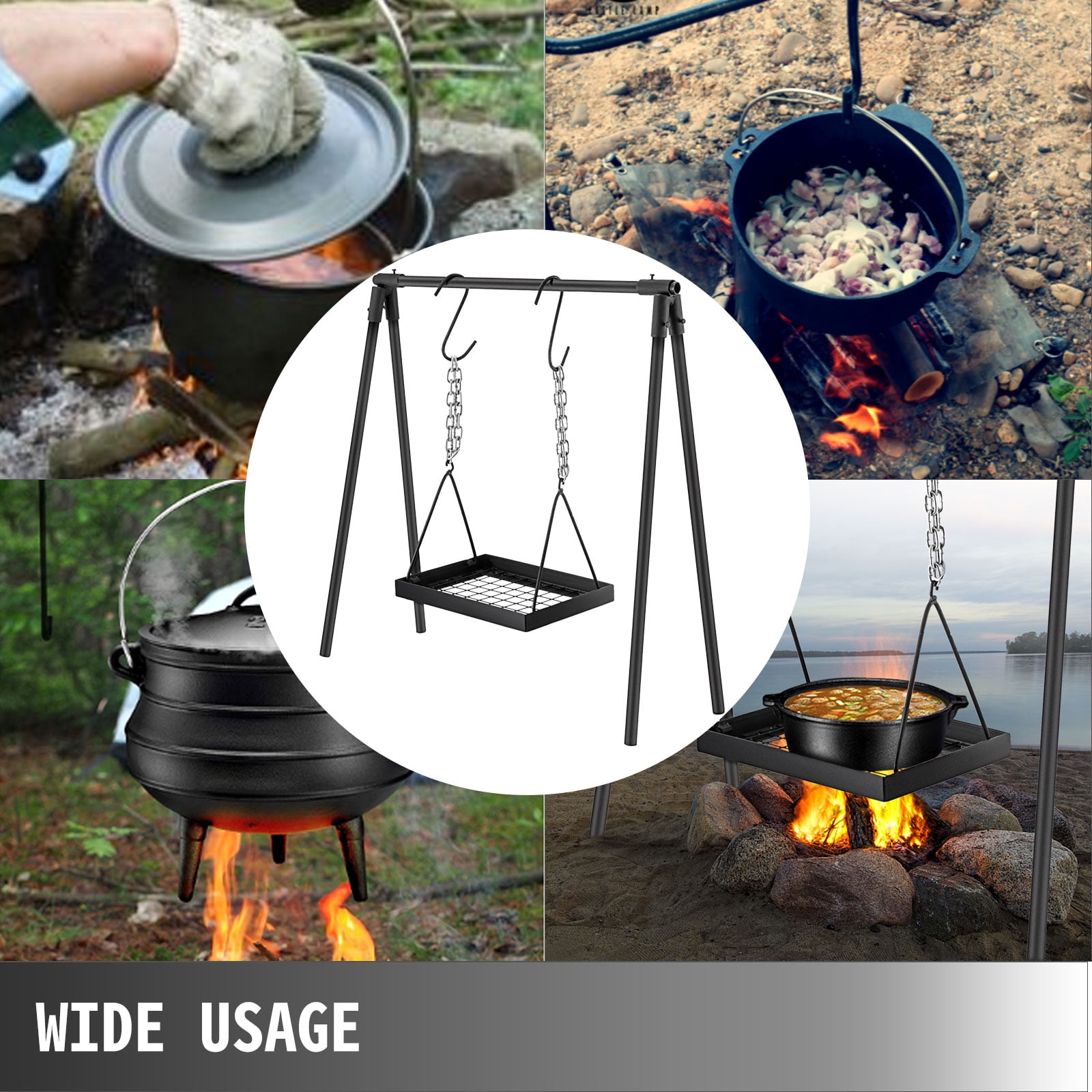 Details about   Outdoor Campfire Adjustable Swing Grill For Cooking Camping Hiking W/ Carry Bag 