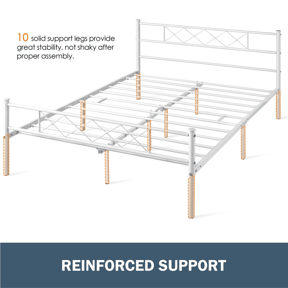 Fullfurnique Simple Metal Platform Bed Frame with Headboard and Footboard, Twin, White