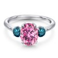 thumbnail image 3 of Gem Stone King 925 Sterling Silver Pink Moissanite and Blue Diamond Engagement Ring for Women | 2.54 Cttw | Oval 9X7MM | Gemstone Birthstone | Size 5, 3 of 6