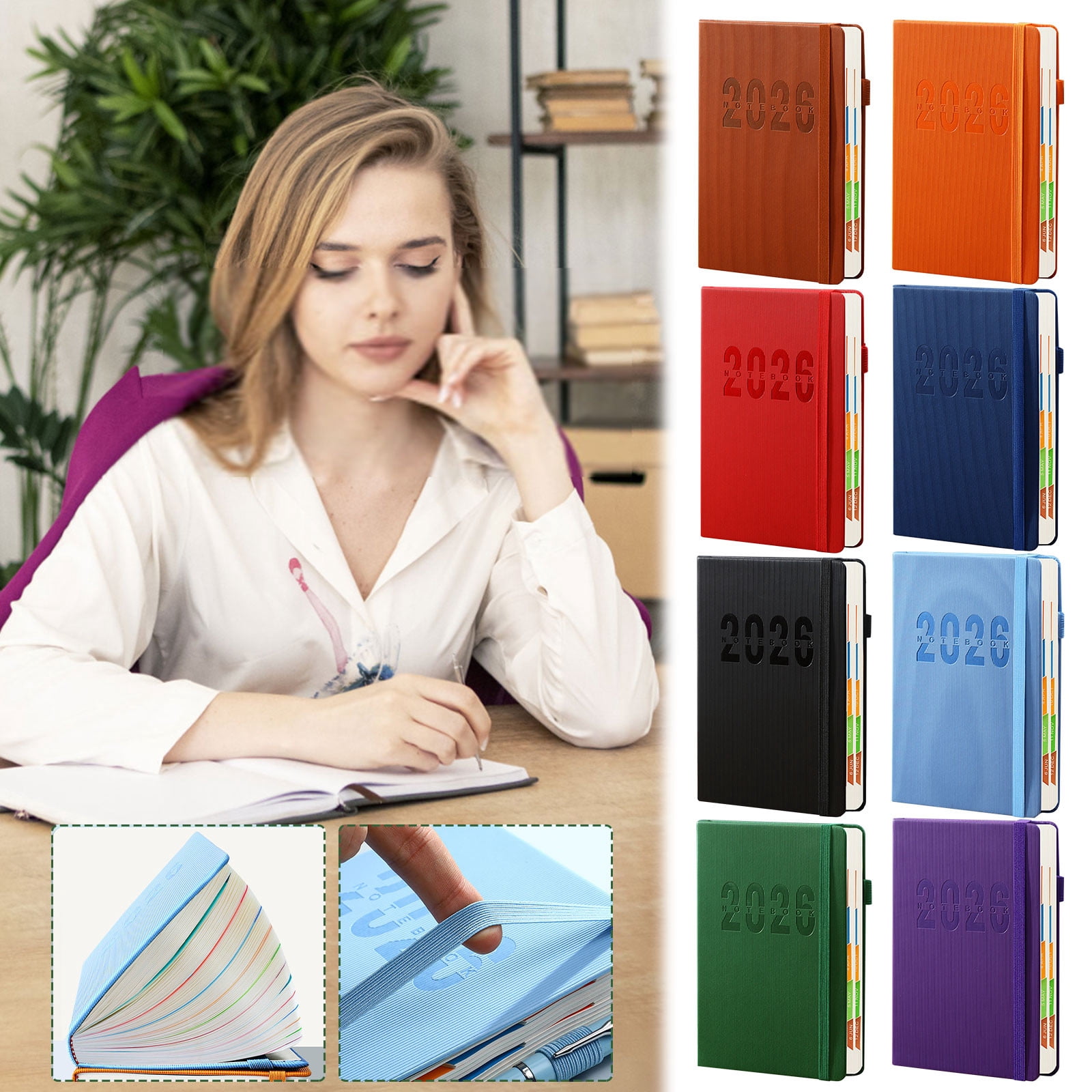 HengDidi 2026 Hardcover Weekly Planner Notebook with Monthly Tabs, 80gsm Thick Paper, Elastic Closure and Inner Pocket for Efficient Office Planning