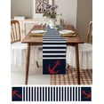 thumbnail image 3 of Table Runner Dresser Scarves 108 Inch Long, Marine Nautical Theme Red Anchor Linen Dining Table Runners Dark Navy Blue and White Stripes Tabletop Scarf for Wedding Holiday Party Kitchen, 3 of 7