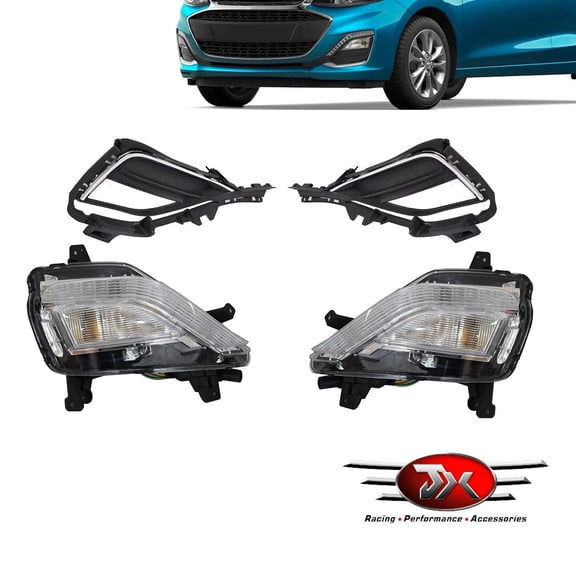 JX RACING LED Front Fog Lights W/DRL Covers Compatible with Chevy Spark 2019 2020 2021 2022 Foglamp Bezels Set