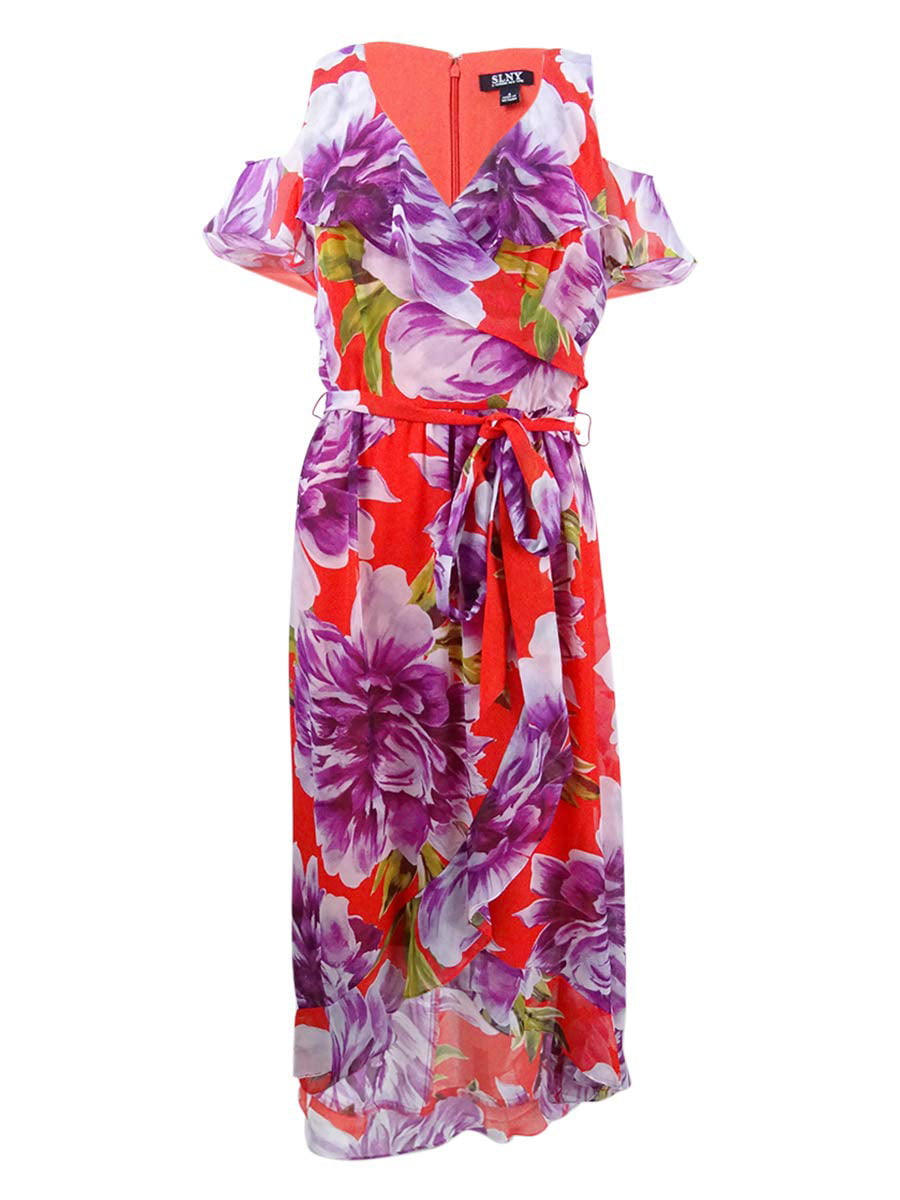 SLNY - Womens Ruffled Cold Shoulder Floral Maxi Dress 10 - Walmart.com ...