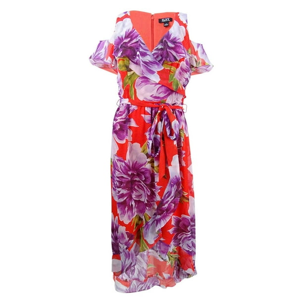 SLNY - Womens Ruffled Cold Shoulder Floral Maxi Dress 10 - Walmart.com ...