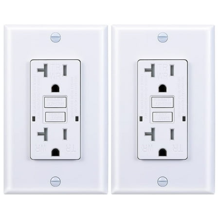 3GRACE 20 Amp GFCI Outlet, Tamper Resistant, Weather Resistant, LED Indicator, Wall Plate Included, UL Listed, White, 2 Pack