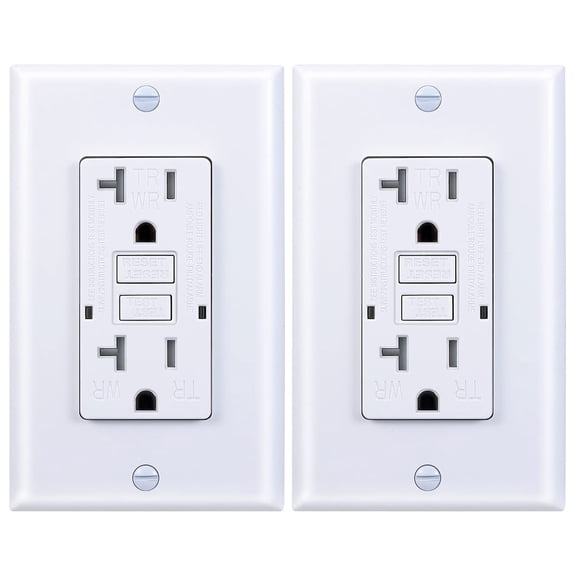 3GRACE 20 Amp GFCI Outlet, Tamper Resistant, Weather Resistant, LED Indicator, Wall Plate Included, UL Listed, White, 2 Pack