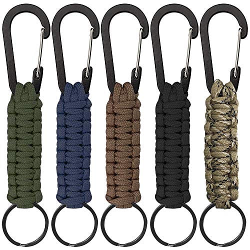 5 Pcs Paracord Keychains with Carabiner,Braided Lanyard Ring Hook Clip for Keys Knife Flashlight Outdoor Camping Hiking Backpack Fit Men Women - 5 Colors