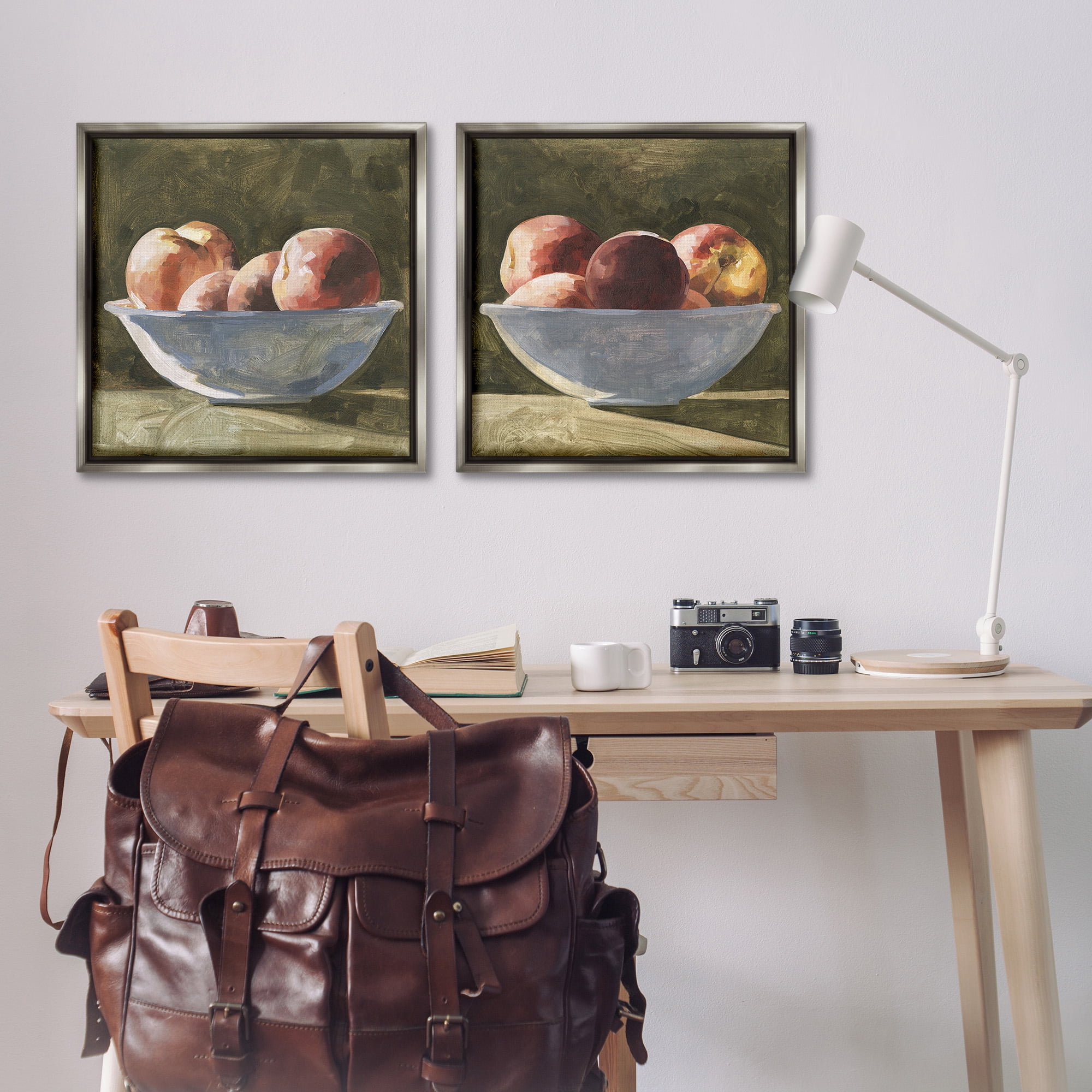 Stupell Industries Bowls of Apples Food & Beverage Painting Gray Floater Framed Canvas Art Print Wall Art, 25 x 25, Set of 2