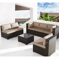 thumbnail image 1 of Kullavik Ensemble de Mobilier de Patio 7 Pcs en Rotin PE Tressé, Mobilier d'Extérieur, Canapé Sectionnel, Ensemble de Conversation pour Patio avec Table à Café et Coussin de Siège, Sable, 1 of 8