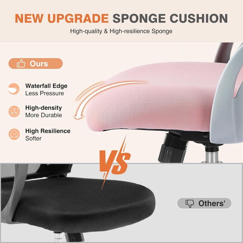 Kelno Ergonomic Office Chair Adjustable Height Draft Chair Rolling Swivel Desk Chair, Pink