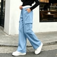 thumbnail image 5 of Mifsaly Cargo Pants for Girls Uniform Pants Kids High Waisted Relaxed Fit Casual Back to School Bottoms with Multi Pockets Sky Blue,12-13 Years, 5 of 9