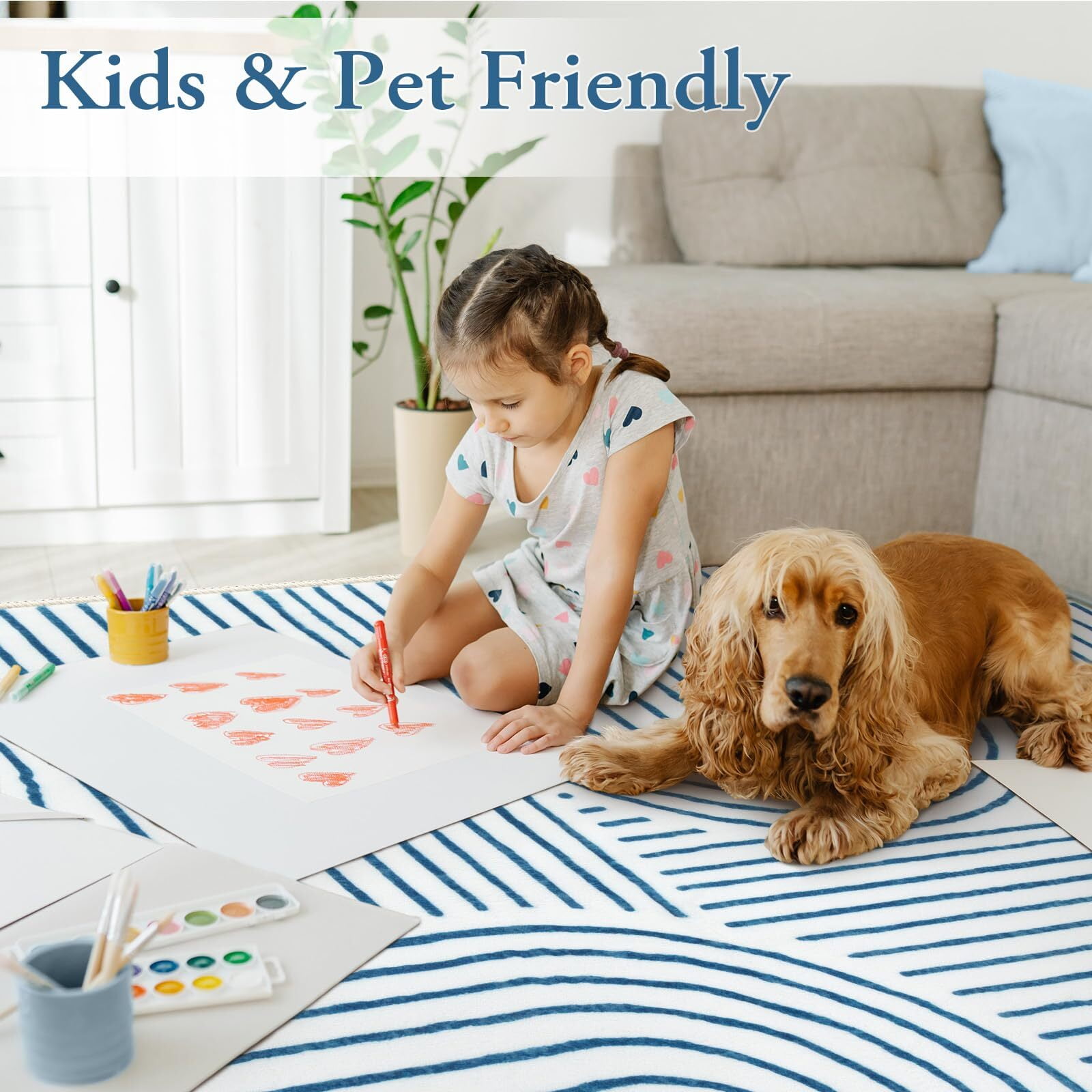 Moynesa 5'x7' Abstract Area Rugs for Living Room, Ultra-Thin Soft Washable Rug Non-Slip Modern Bedroom Rug Indoor Large Throw Carpet for Dining Room Nursery Playroom Office, Blue
