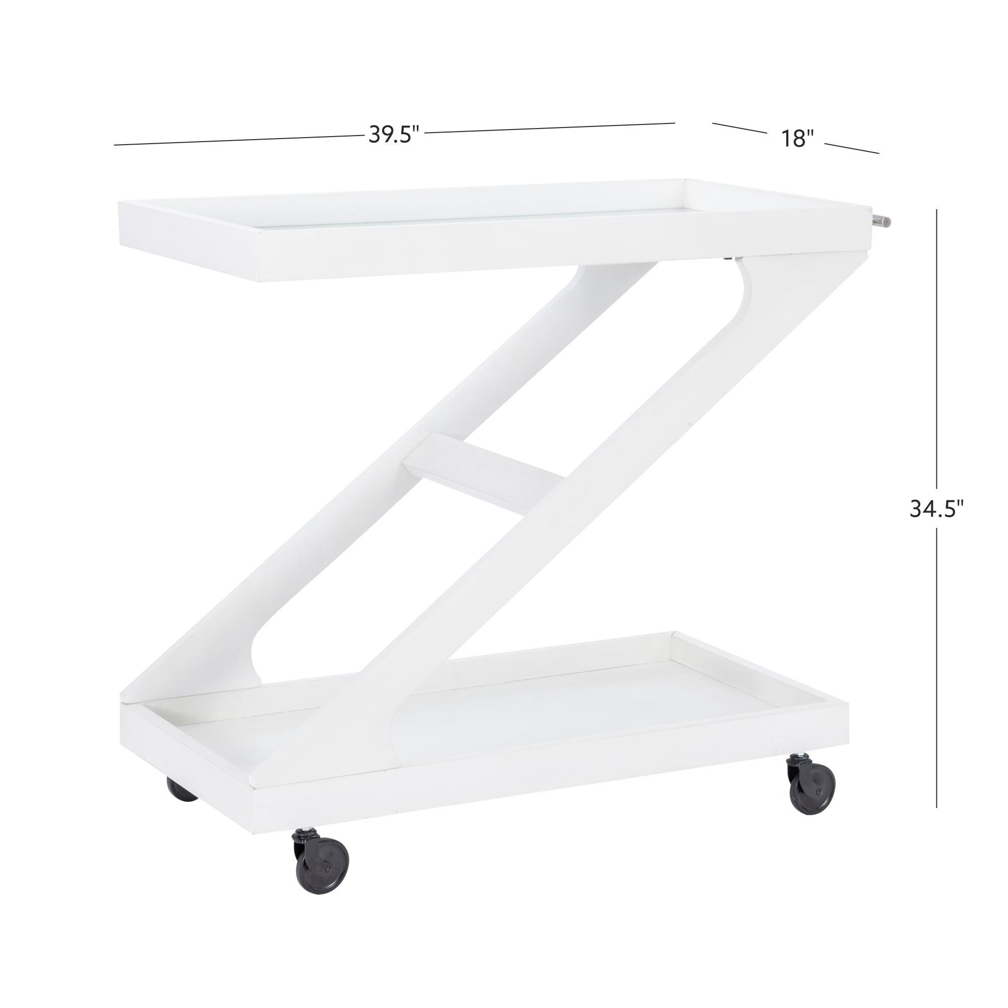 Powell Thornton 2-Tier Z-Frame Rolling Bar Cart with Glass Top, Antique White