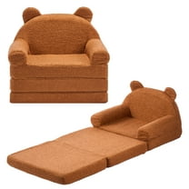 VEVOR 2-in-1 Kids Sofa, Foldable Bear Toddler Soft Couch with Armrests, Made of 28D Sponge & Teddy Fleece, Convertible Toddler Chair to Lounger, Kid Couch Fold Out for Reading or Gaming, M, Brown