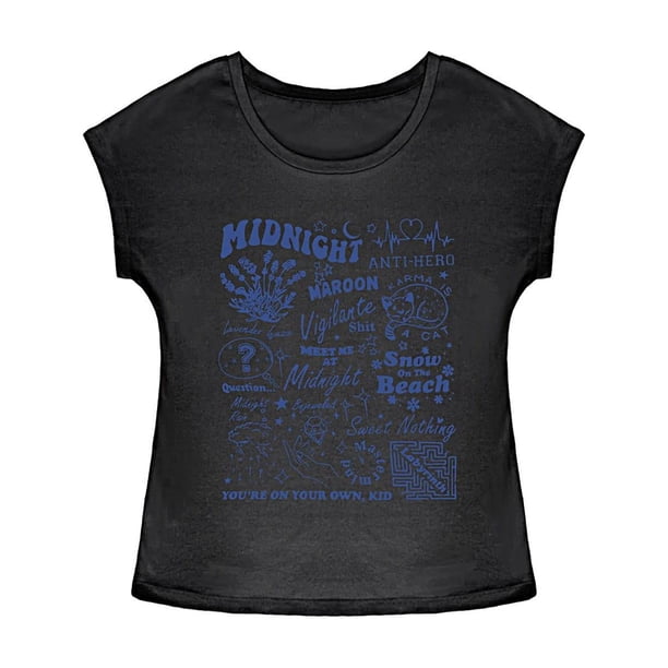 Camiseta de verano con cuello redondo para mujer, para acampar, viajar, caminar, regalo para mujer Negro