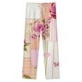 thumbnail image 4 of Pink Roses Patchwork Hearts Design Winter Female Pants Flannel High Waist Women Pants Lady Warm Straight Leg Plush Trousers, 4 of 7