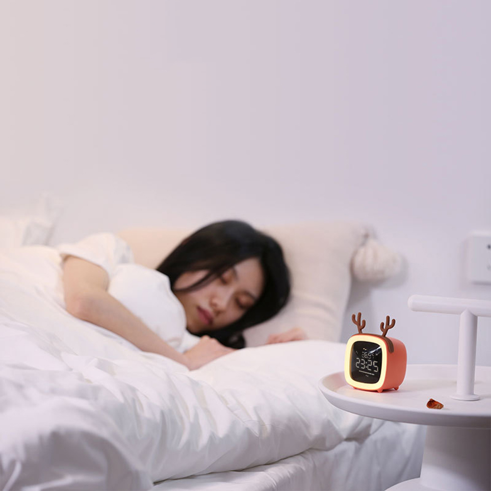 Waroomhouse Cartoon Rabbit Ear Shape Rechargeable Digital Display LED Nigh Light Alarm Clock