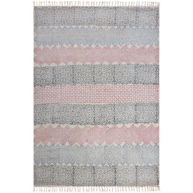 Casavani Geometric Outdoor Garden Floor Rug, Blue, Hand Woven, 8x10 ft, 100% Cotton, New Condition