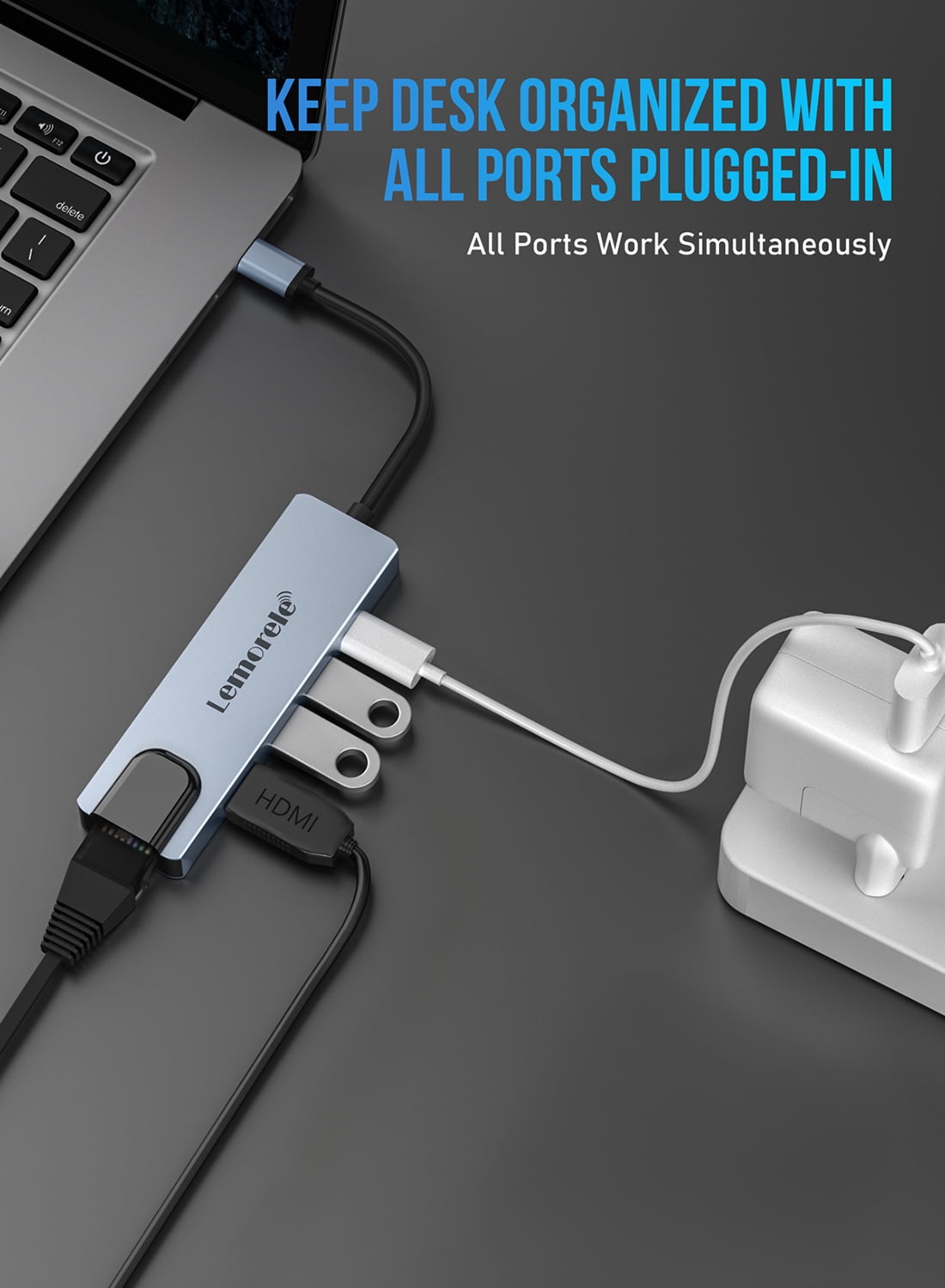USB-C Multi-Function Docking Station with 4K HDMI, 60W PD Fast Charging, Gigabit Ethernet, USB 3.0, 5-in-1 Aluminum Alloy USB C Dongle