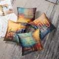 thumbnail image 4 of Set of 4 Blue and Orange Throw Pillow Covers Hello Sunshine Get Snuggle Vintage Abstract Messy Rust Painting Decorative Pillow Cases Home Decor Standard Square 18x18 Inches Pillowcases, 4 of 6