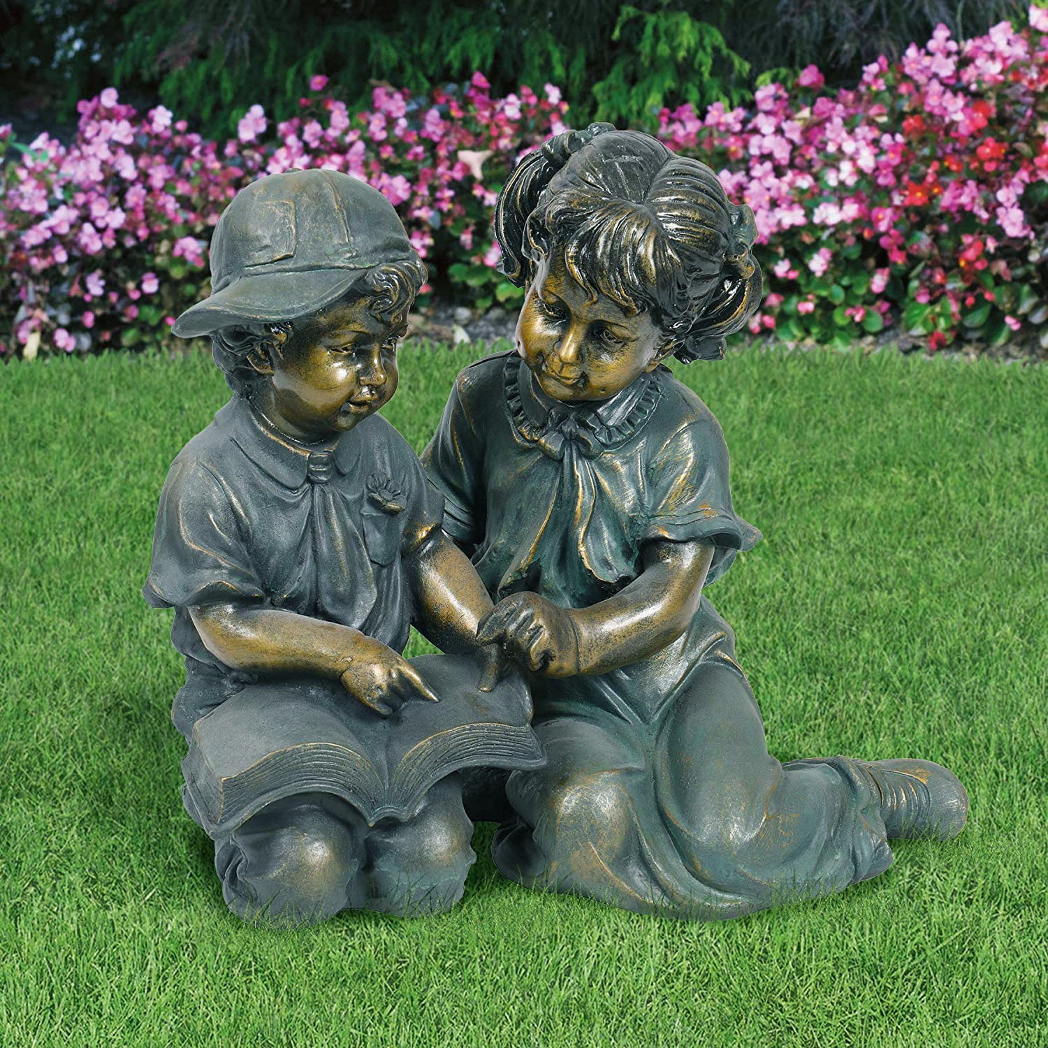 Bronze children Dreaming boy with cap Bronze garden sculpture pond sculpture