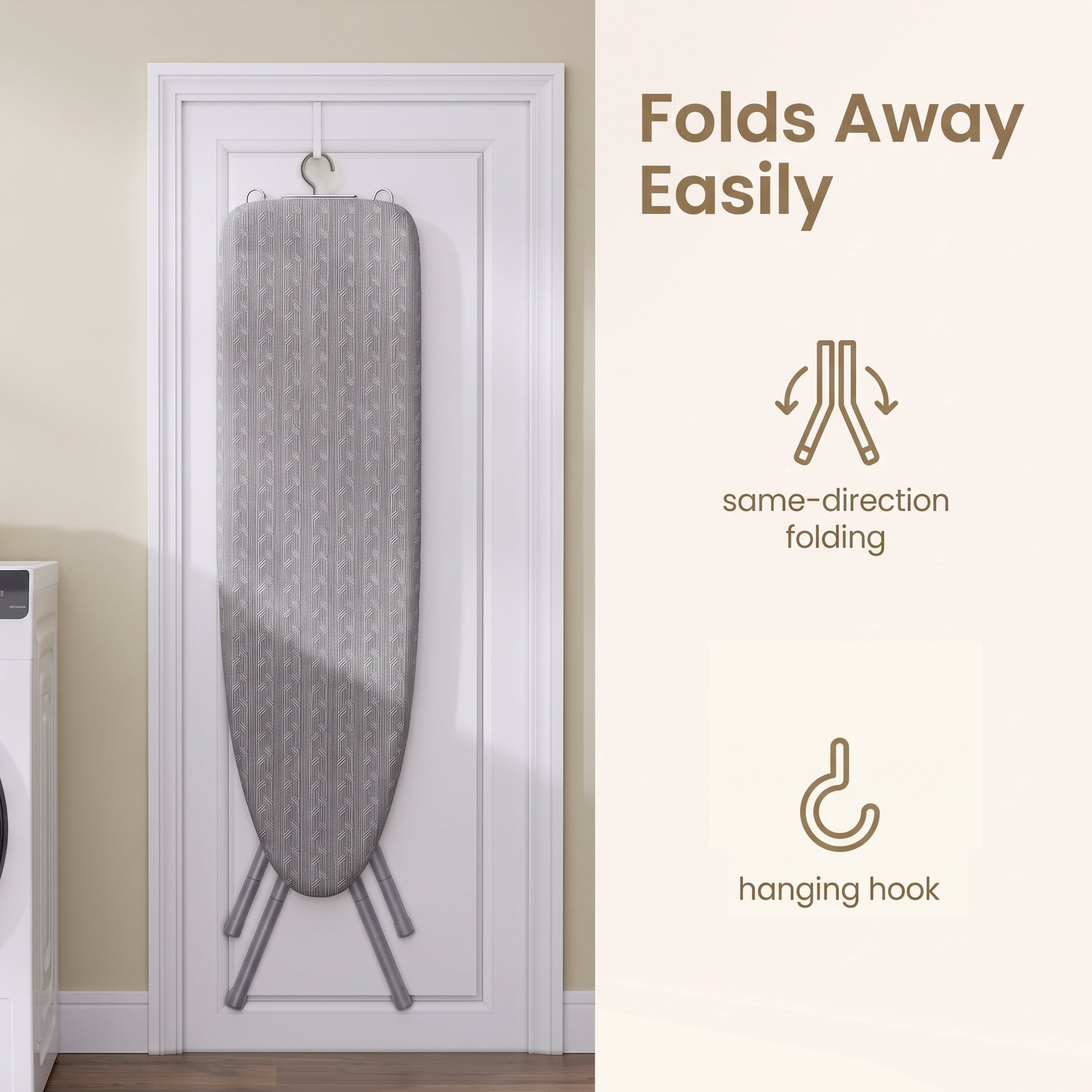 Ledrem Foldable Ironing Board, Height Adjustable, 43" x 13", Gray