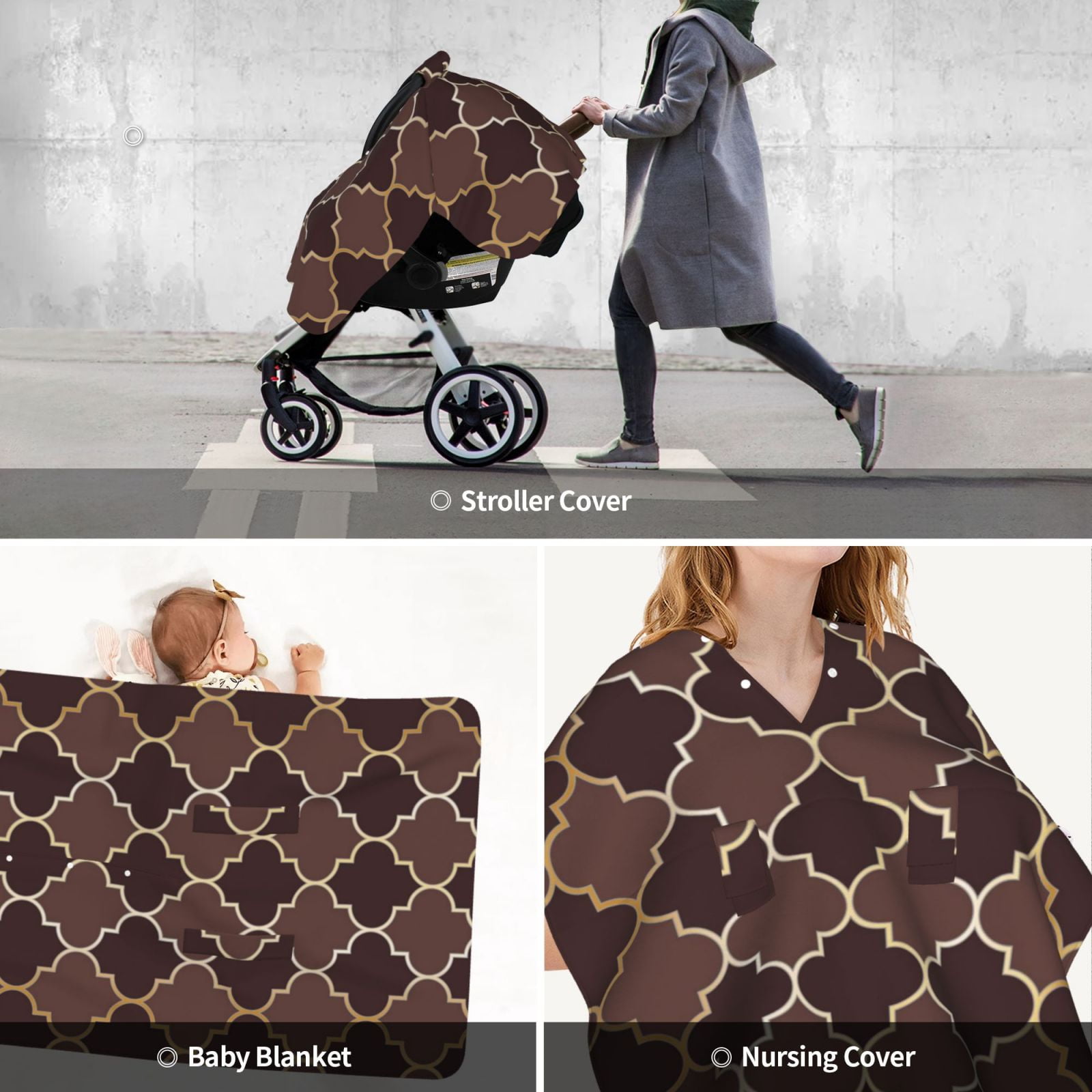 Car Seat Cover Baby - Brown Gold Grid Breathable Infant Car Seat Cover for Baby Carseat, Lightweight Comfort Baby Essentials Must Haves Newborn Stuff for Girl Boy