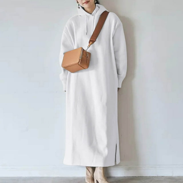 Gspmoly Robes pour Femmes Grande Taille, Robe à Capuche Ample Unie à Poches Droites Doublée de Velours, Robes d'Été pour Femmes Offres