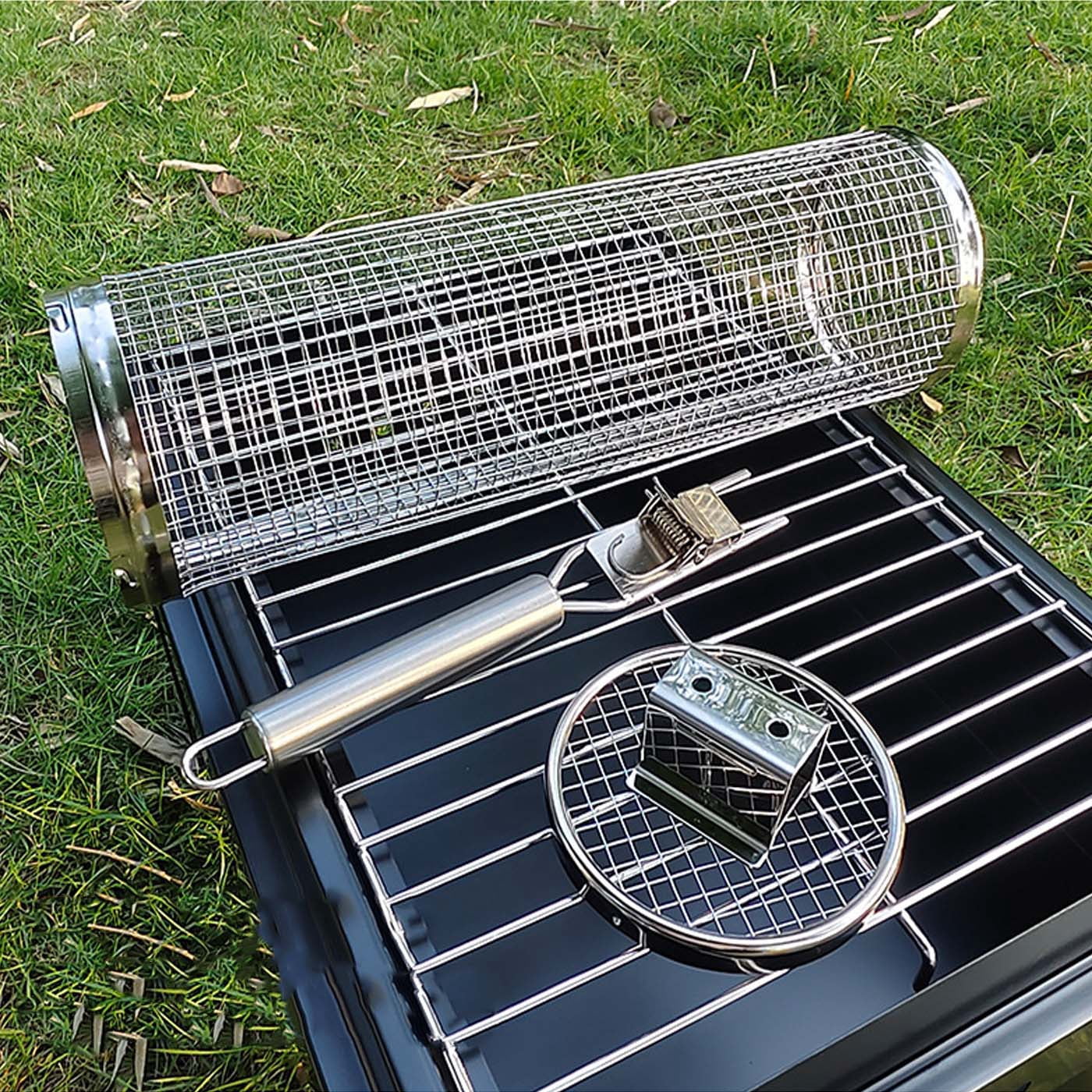 Grillkorb Aus Edelstahl – Rollender BBQ-Korb Für Gemüse, Fisch & Fleisch, Mit Deckel